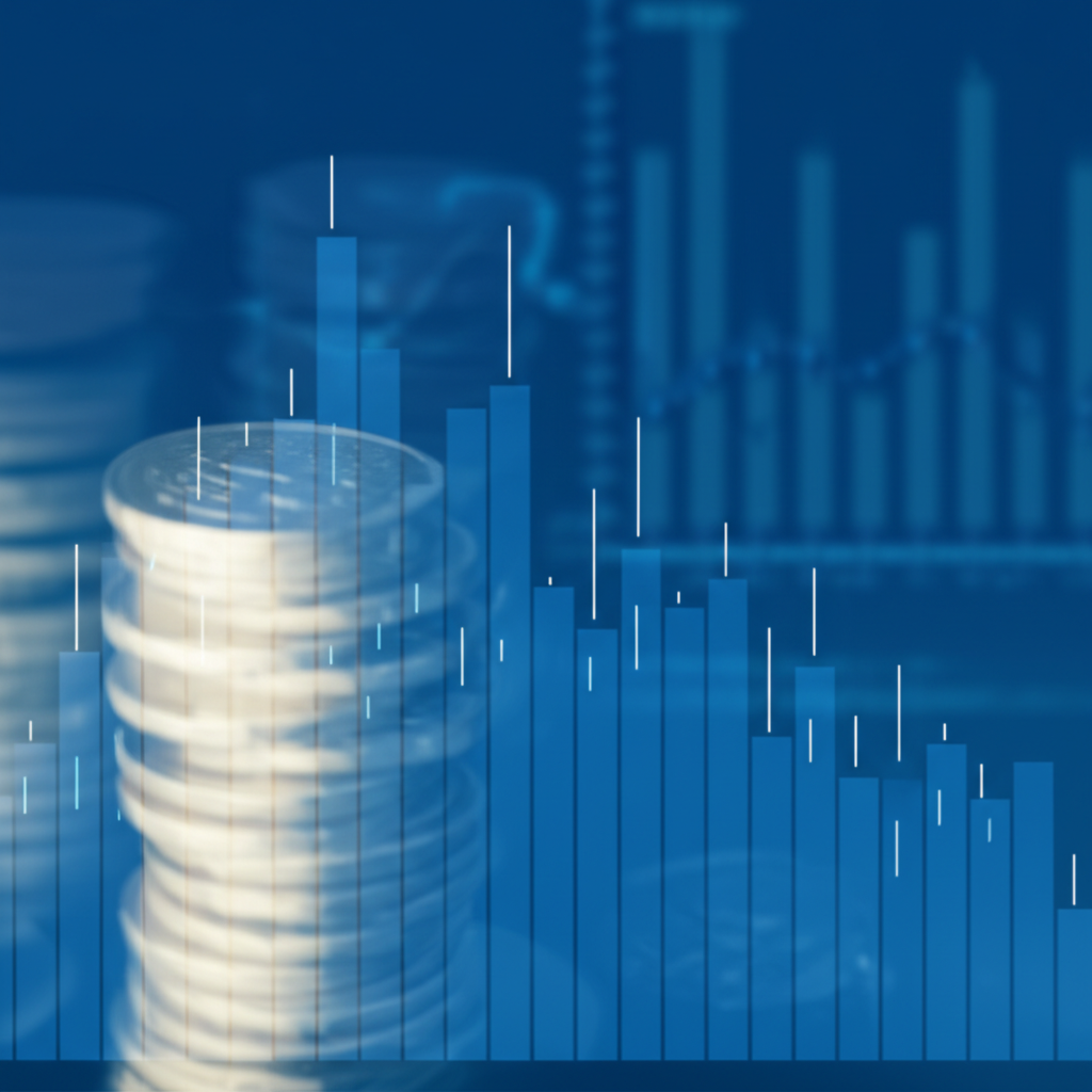 Illustration of a digital financial market interface with tiny, precise price movements represented by microscopic steps, emphasizing the concept of tick size