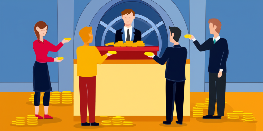 Illustration depicting the economic operation of gold certificates, showing exchange of paper for gold, trust, and the link between money supply and gold reserves