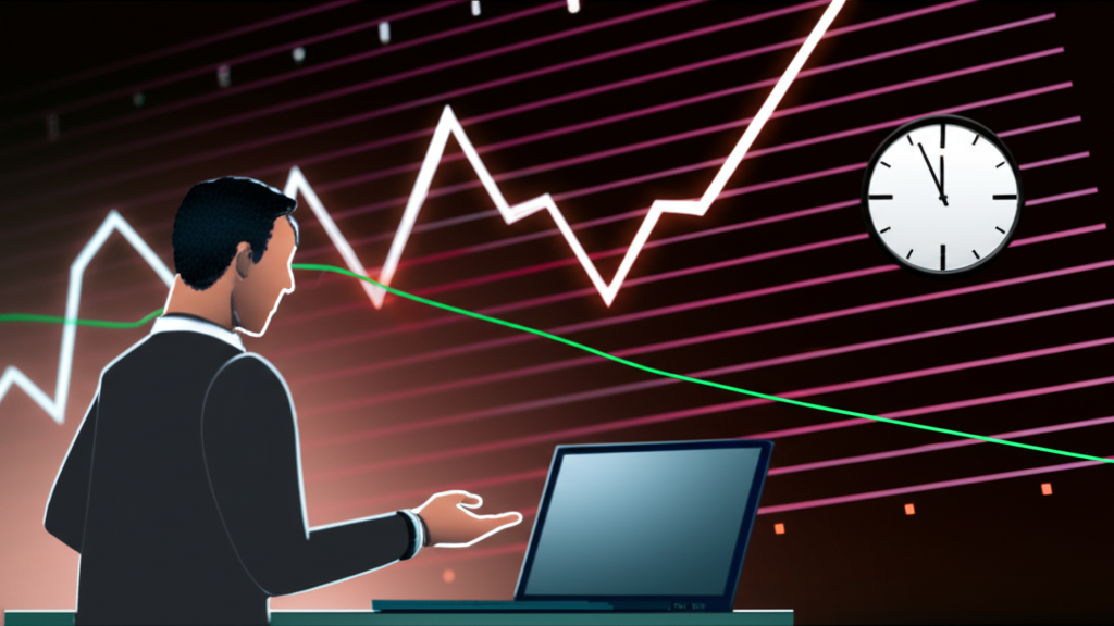 Trader reacting to rapid price changes on a live forex chart with urgency and precision