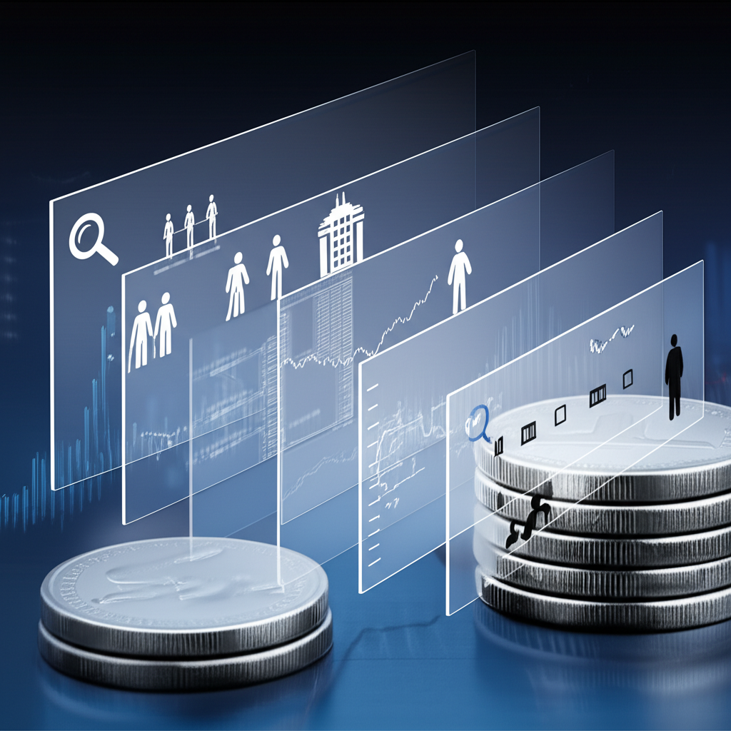 Illustration of transparent layers revealing different groups of traders holding silver futures contracts, symbolizing market transparency