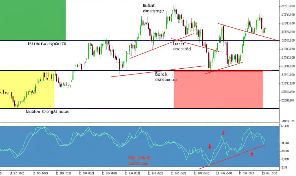 Financial chart showing RSI with overbought above 70, oversold below 30, and examples of bullish and bearish divergence patterns