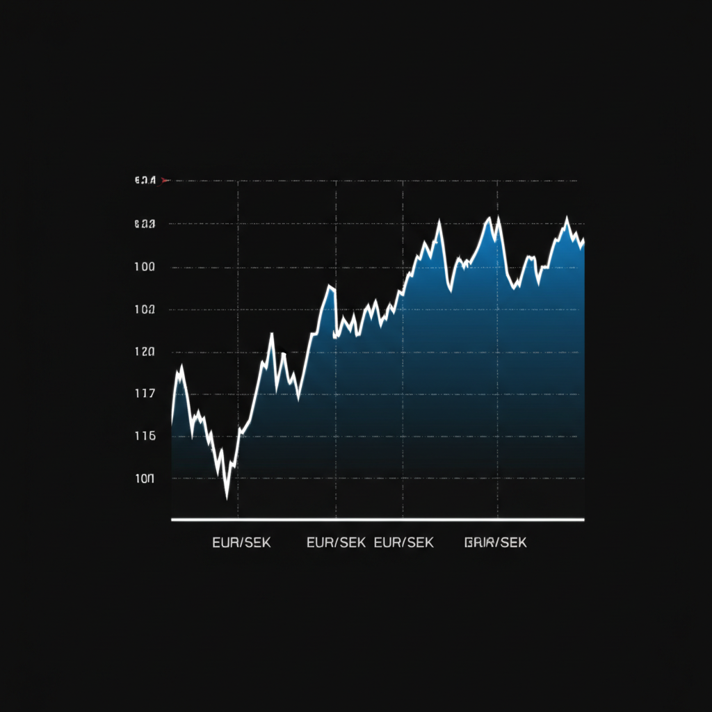 Interactive financial chart showing historical EUR/SEK exchange rate trends with fluctuations, peaks, and valleys