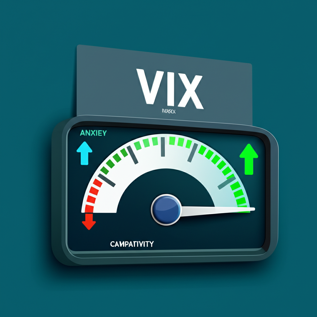 Illustration of financial market with VIX index ticker showing investor anxiety and market volatility