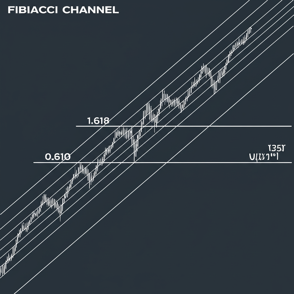 Financial chart with parallel Fibonacci Channel lines forming a price corridor based on key ratios