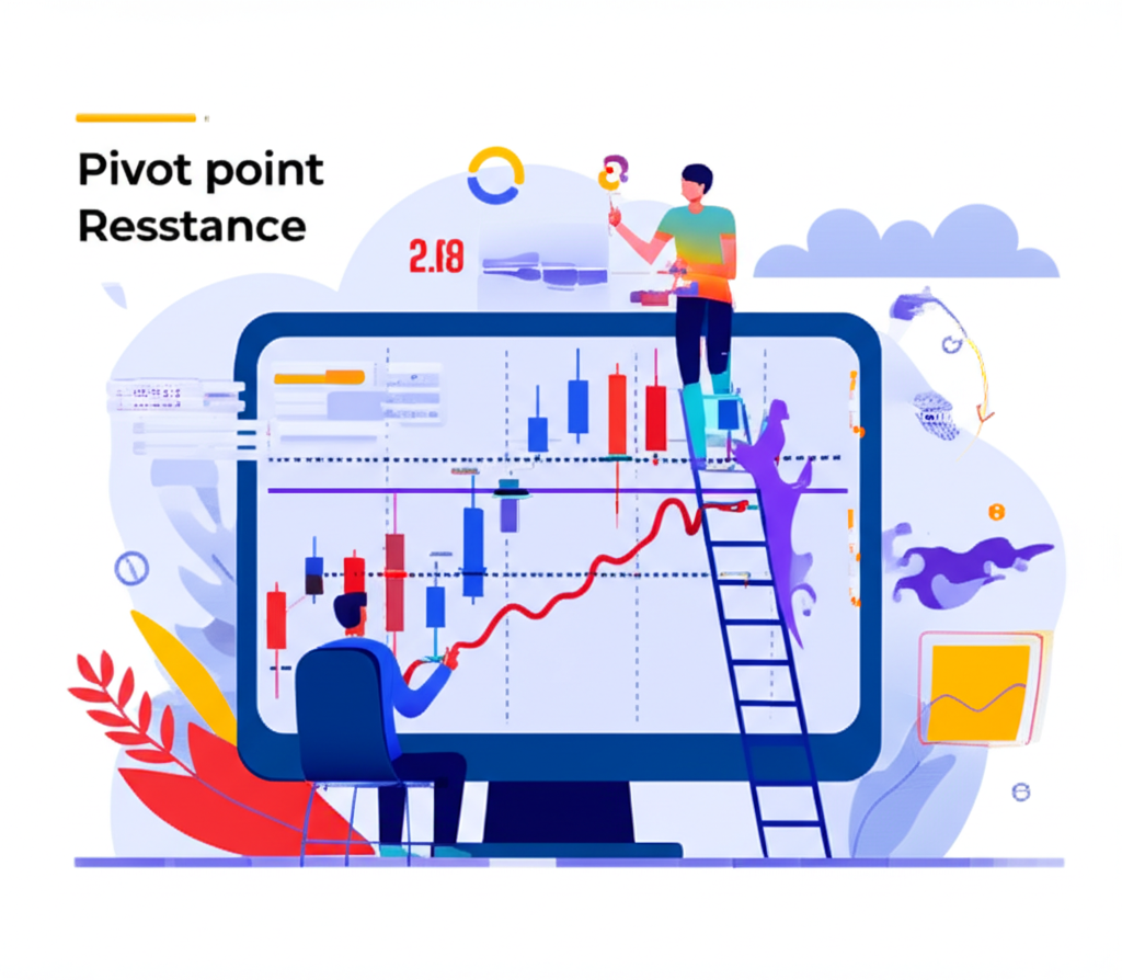 Digital trading screen showing currency chart with pivot points and data flow