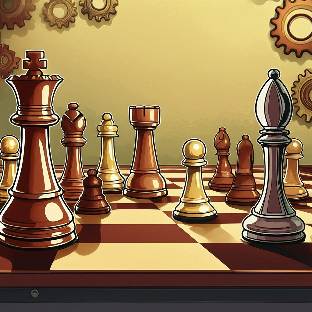 Strategic chessboard illustration showing AB InBev expanding into SABMiller's emerging markets with gears symbolizing cost synergies and supply chain optimization