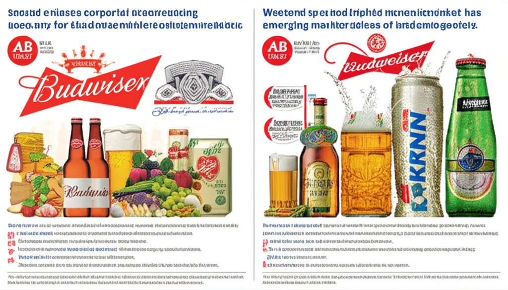 Illustration showing AB InBev and SABMiller with distinct brand identities, highlighting their global reach and market strengths
