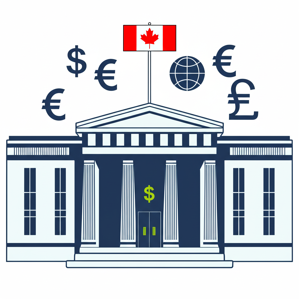 Illustration of historical timeline showing evolution of Canadian currency from colonial coins to modern CAD