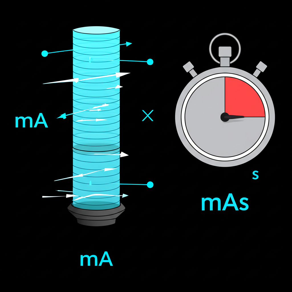 Scientific diagram showing mA and s components combining to form mAs