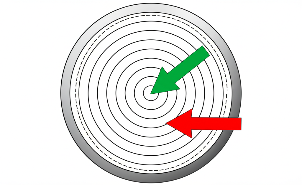 Illustration depicting a target price bullseye with a surrounding 'buffer zone' or 'tolerance zone' where an order can still be accepted, contrasting with a rejected order falling outside, highlighting market volatility, in an illustrative packed style.
